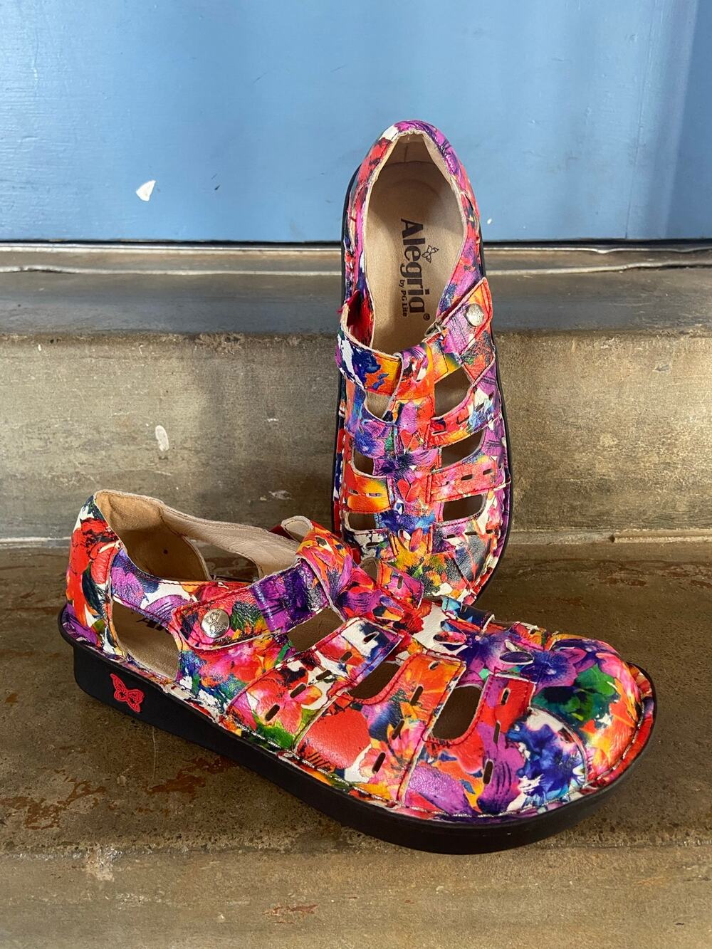 Alegria Pesca bright floral print fisherman style shoe with side cut outs